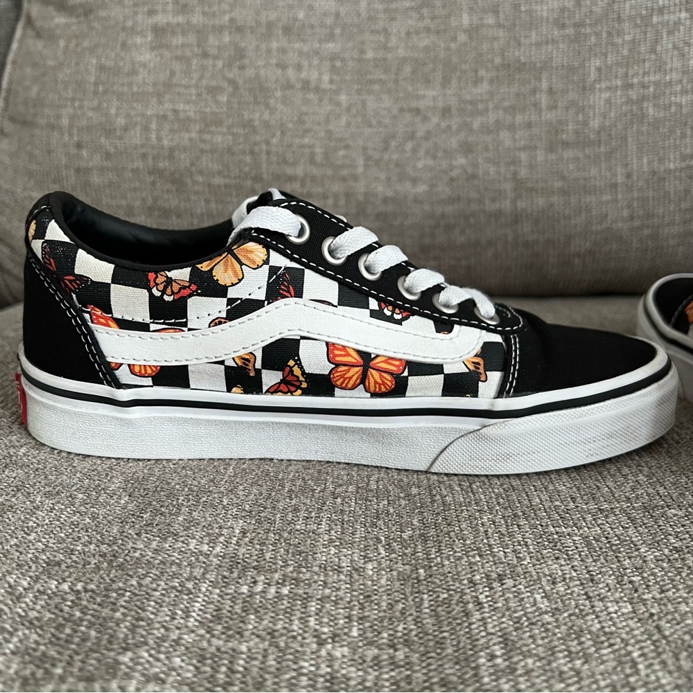 Rare Vans Old Skool Checkered Butterfly Sneakers Black Low Top Skate Shoes sz 6 - Picture 6 of 12